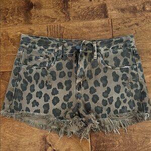 Blank NYC Brown and Black Jean Shorts with Distressed Hem